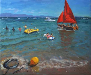 Gelbe Boje und rote Segel, Abersoch